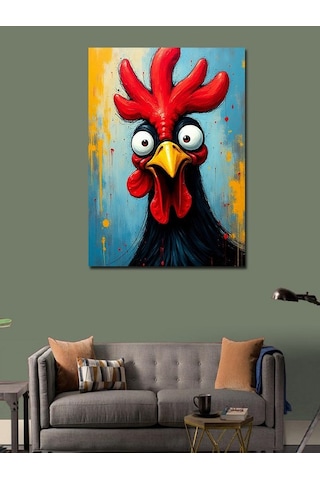 Kanvas Tablo Komik Kırmızı Horoz 70cmx100cm