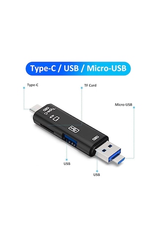 5in1 Otg Kart Okuyucu Usb 2.0 - Type-c - Micro Usb - Micro Sd/tf