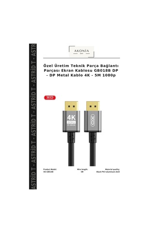 Özel Üretim Teknik Parça Bağlantı Parçası Ekran Kablosu Gb018b Dp - Dp Metal Kablo 4k - 5m 1080p