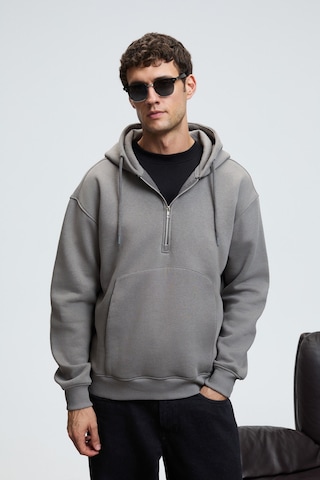 Grimelange JUSTUS Erkek Kapüşonlu Kanguru Cepli Fermuar Yakalı Koyu Gri Sweatshirt
