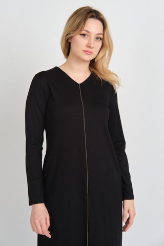 Sistas Kadın V Yaka Parlak Şerit Detaylı Uzun Kollu Çift Cepli Elbise 24442 Siyah Siyah