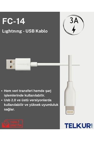 Ferro Fc-14 Usb & Lightıng Hızlı Şarj Ve Data Kablosu 3.0 Amper