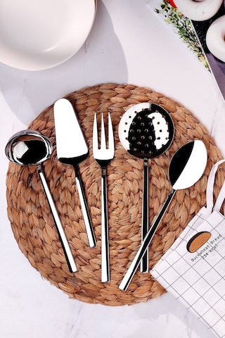 Hisar Tulip 5 Parça Servis Takımı - Kepçe Kevgir Kaşık Çatal Spatula Seti