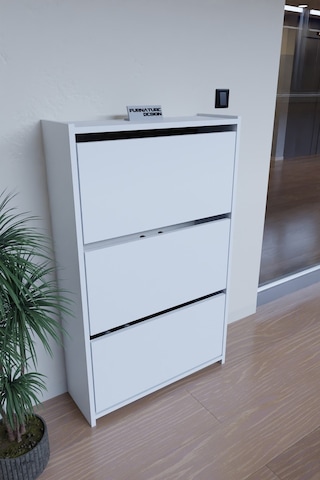 Düşer Kapak Duvara Monte Kayar 3 Raflı Ayakkabılık - Beyaz Diğer