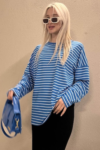 Madmext Mavi Çizgili Sweatshirt Mg980 Mavi