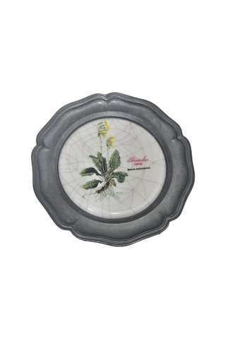 Vintage Zınn Çerçeveli Dekoratif Bahar Çuha Çiçeği Temalı Duvar Tabağı 10cm 003