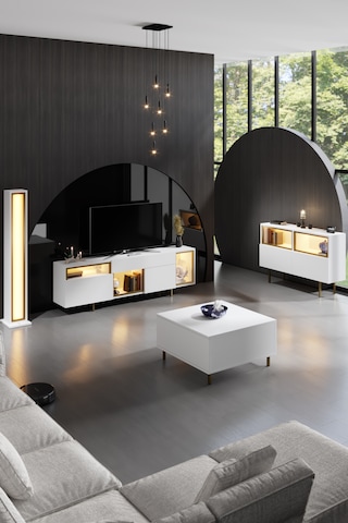 Norm Gold Demir Ayaklı Rgb Led Işık Sistemli Beyaz Tv Ünitesi Tv Sehpası Beyaz - Altın