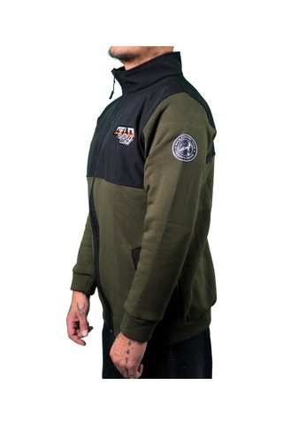 Oslo Fisherman Balık Nakışlı Fermuarlı Sweatshirt Haki - Siyah