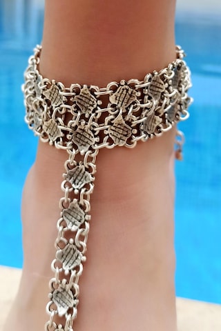 Antik Gümüş Kaplama Geometrik Şekilli El Yapımı Kadın Şahmeran Ha Gümüş