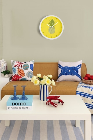 Ananas Tasarımı Mutfak Duvar Saati - 42cm - Önü Camlı Beyaz Kasa - Sessiz Mekanizma Beyaz