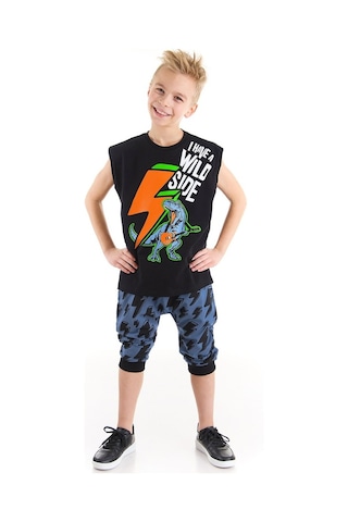 Denokids Mushi Şimşek Dino Erkek Çocuk T-Shirt Kapri Takım Çok Renkli