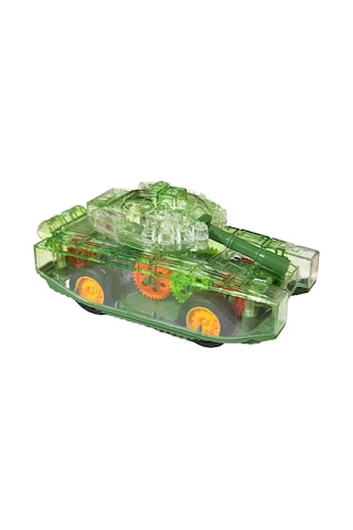 Sürtmeli Şeffaf Işıklı Tank Askeri Araç 15 Cm Yeşil Renkli