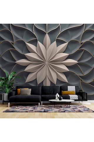 3 Boyutlu Beyaz Çiçek, Kabartma Siyah Duvar Kağıdı 1 M²