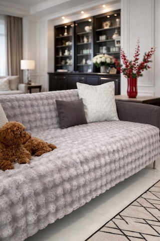 Peluş Koltuk Örtüsü 175x215 Cm Bubble Kaymaz Kanepe Örtüsü, Çekyat Örtüsü Gri