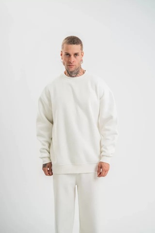 Suma Uzun Kol Bisiklet Yaka Basic Sweatshirt - Beyaz