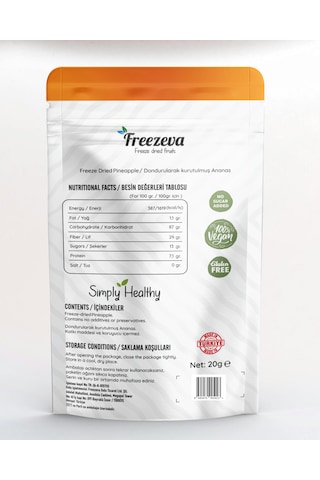 Freezeva Dondurularak Kurutulmuş Ananas 20 Gr Freeze Dried Ananas - Ananas Kuru Meyve Cipsi 20 G