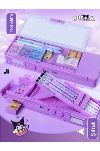 Sanrio Kuromi Çok Fonksiyonlu Şifreli Kalem Kutusu Mor Kuromi Kalemlik Sanrio Kore Tarzı Mor
