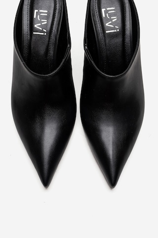 Luvishoes Senso Siyah Cilt Sivri Burunlu Kadın Dolgu Topuklu Terlik Siyah
