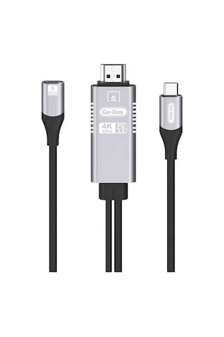 Go Des GD-8770 Type-C To HDMI 4K Kablo PD 3.0 Görüntü Aktarım Kablosu - Siyah ZORE-260169