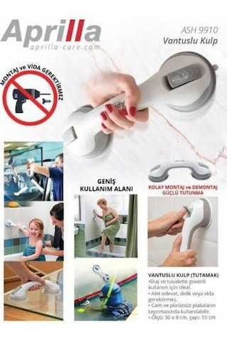 Aprilla Ash9910 Vantuzlu Kulp Tutacağı Vakumlu Banyo Tutacağı Beyaz
