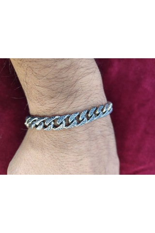 Modagümüşevi Gümüş Çift Taraflı El İşçiliği Gurmet Erkek Bileklik