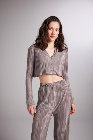 Holly Lolly Crop Model Düğme Kapamalı Comfy Crop Gömlek Vizon