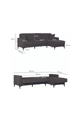 Kilim Mobilya Vela Köşe Uzanmalı Yataklı Köşe Takımı Koyu Gri