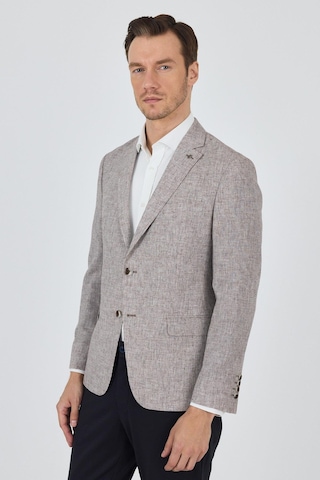 İmza Kazayağı Desen Bez Ayağı Mono Yaka Yarım Astar Keten Karışımlı 6 Drop Slim Fit Ceket 1002250102 Bej