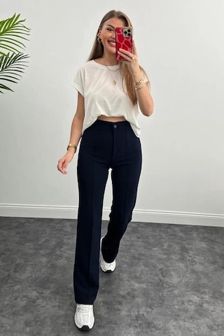 Lacivert Yüksek Bel Likralı Palazzo Pantolon Lacivert