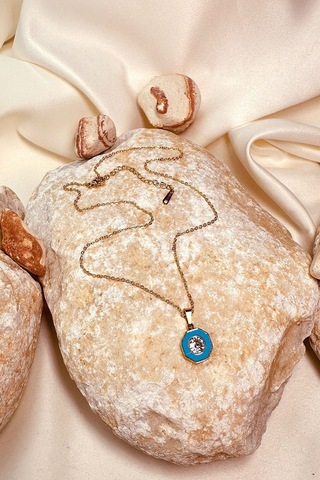 Zirkon Taşlı Mavi Mineli Tektaş Kadın 316l Çelik Zincir Kolye