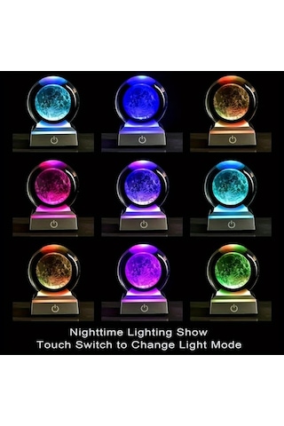 Xuweiwei 1 Adet 8 Cm Renkli Led Tabanlı 3d Ay Gezegen Kristal Topu Gece Lambası Ev Dekoru Hediyesi Beyaz
