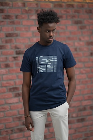 Slim Fit Sıfır Yaka Baskılı Pamuklu T-shirt Lacivert