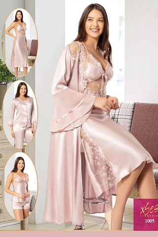 Xses 1005 Kadın Çeyizlik Saten 6'lı Takım-pudra Pudra