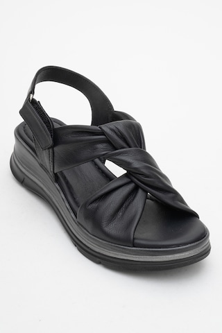 Luvishoes Luvi Shoes Oara Siyah Cilt Hakiki Deri Kadın Sandalet Siyah Deri