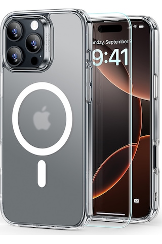 Esr Apple Uyumlu iPhone 16 Pro Halolock Magsafe Classic Hybrid Silikon Kılıf Buzlu Şeffaf + Ekran Koruyucu Set Buzlu Şeffaf