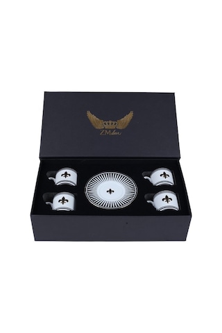 Siyah Aşk Türk Kahve Fincan Seti 4'lü &hediye Kutulu Altın - Beyaz - Siyah