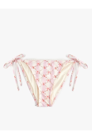 Koton Koton X Sibil Çetinkaya - Yanları İpli Fiyonk Detaylı Çiçekli Bikini Alt Sarı Çizgili 6sak00212mm