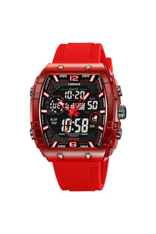 Loqnc 98003 Erkekler İçin Işıklı Elektronik Su Geçirmez Saat Kırmızı