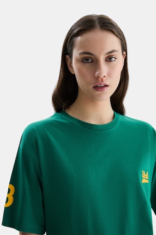Ucla Paradıso Yeşil Bisiklet Yaka Baskılı Oversize Kadın Tshirt Yeşil