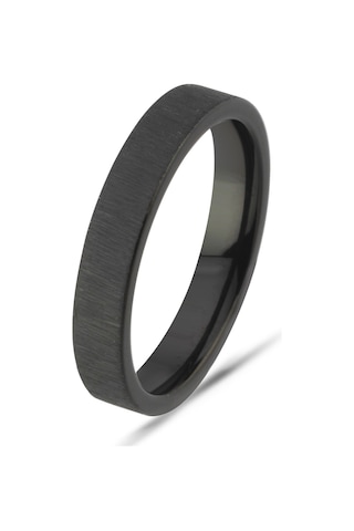 Kişiye Özel İsim Tarih Yazılı 4mm Mat Fırçalanmış Düz Unisex Çelik Yüzük Alyans Cl45y Siyah