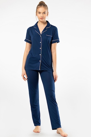 Türen 3368 Kadın Kısa Kollu Gömlek Yaka Pijama Takım-lacivert Lacivert