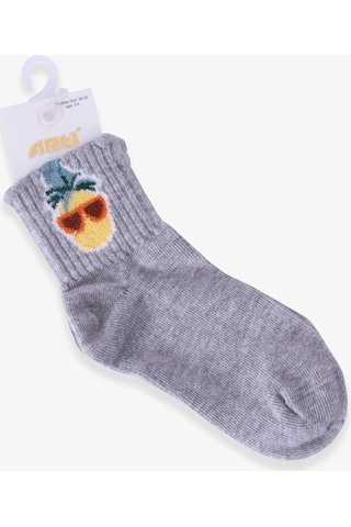 Breeze Kız Çocuk Soket Çorap Ananas Desenli Gri (3-4-9-10 Yaş)