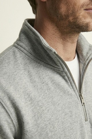 Elemge Pamuklu Erkek Sweatshirt Gri Soft Touch Relax Fit Yarım Fermuarlı Dik Yaka 3 Iplik Nefes Alan