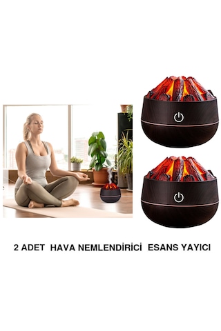 2 Adet Şömine Tasarımlı Usb Lı Led Aydınlatmalı Hava Nemlendirici,aromaterapik Hava Difüzörü,buhurdanlık,,sis Spreyli Gece Lambası, 300 Ml 10x10x10,3cm Koyu Kahverengi