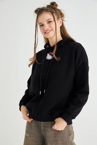 Hello Kitty Lisanslı Baskılı Kapüşonlu Kalın Sweatshirt Çok Renkli