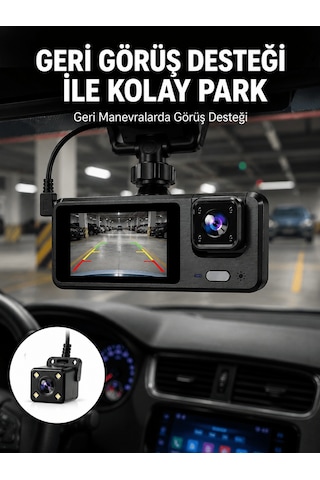 1080p 3 Kameralı Araç Dvr Döngü Kayıt Ve Geri Görüş Özellikli Y