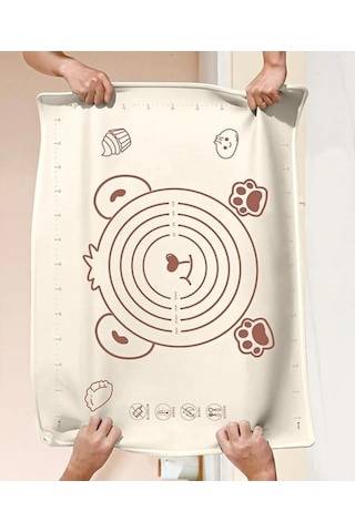 Xxl Silikon Hamur Açma Matı 50x70 Cm Krem Ölçülü Kaymaz Yapışmaz Profesyonel Hamur Yoğurma Matı