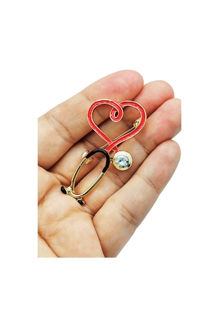 Heartcare Kalp Steteskop Broş Sağlığın Ve Sevginin Simgesi Kırmızı
