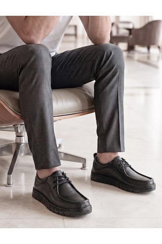 Cabani Siyah Hakiki Deri Erkek Comfort Günlük Ayakkabı