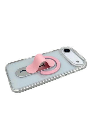 Apple iPhone 17 Air Magsafe Uyumlu Standlı Şeffaf Kılıf Pembe